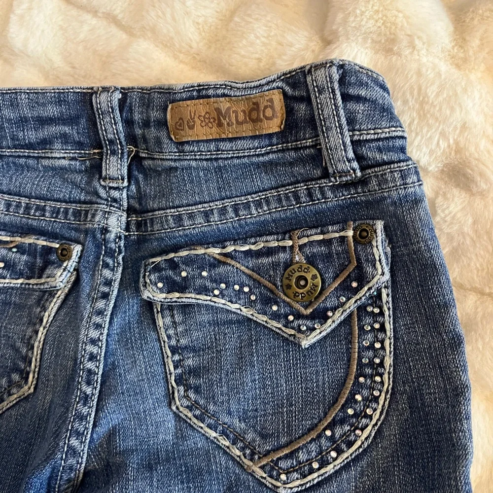 Vintage Y2K Mudd Girls 8 Rhinestone Girlhood Flare Casual Spring Denim Jeans